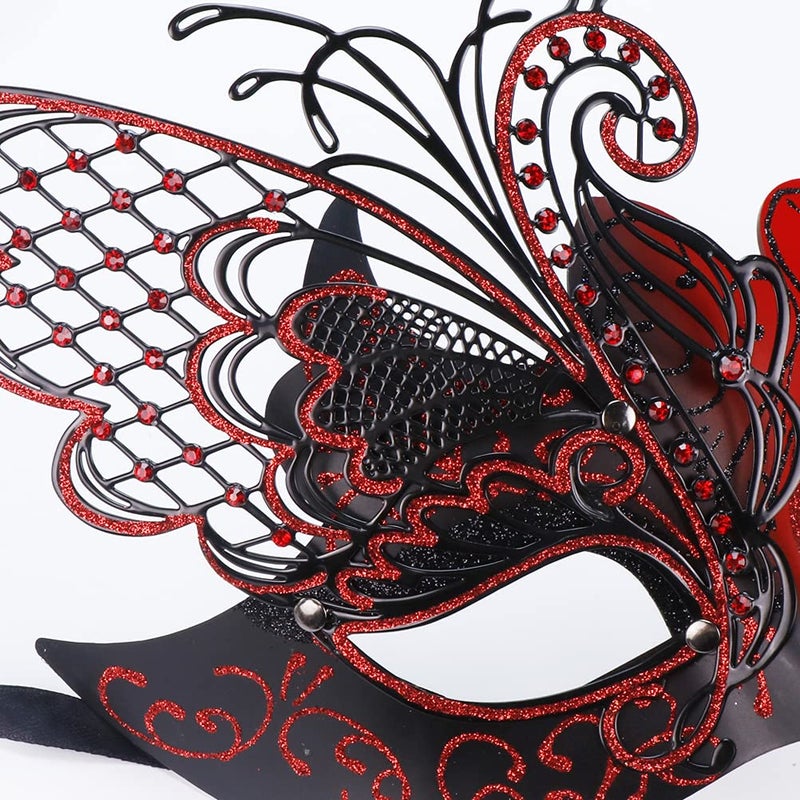 Coddsmz Mysterious Venetian Butterfly Lady Masquerade Halloween Party Mask (Black&red) - Image 4